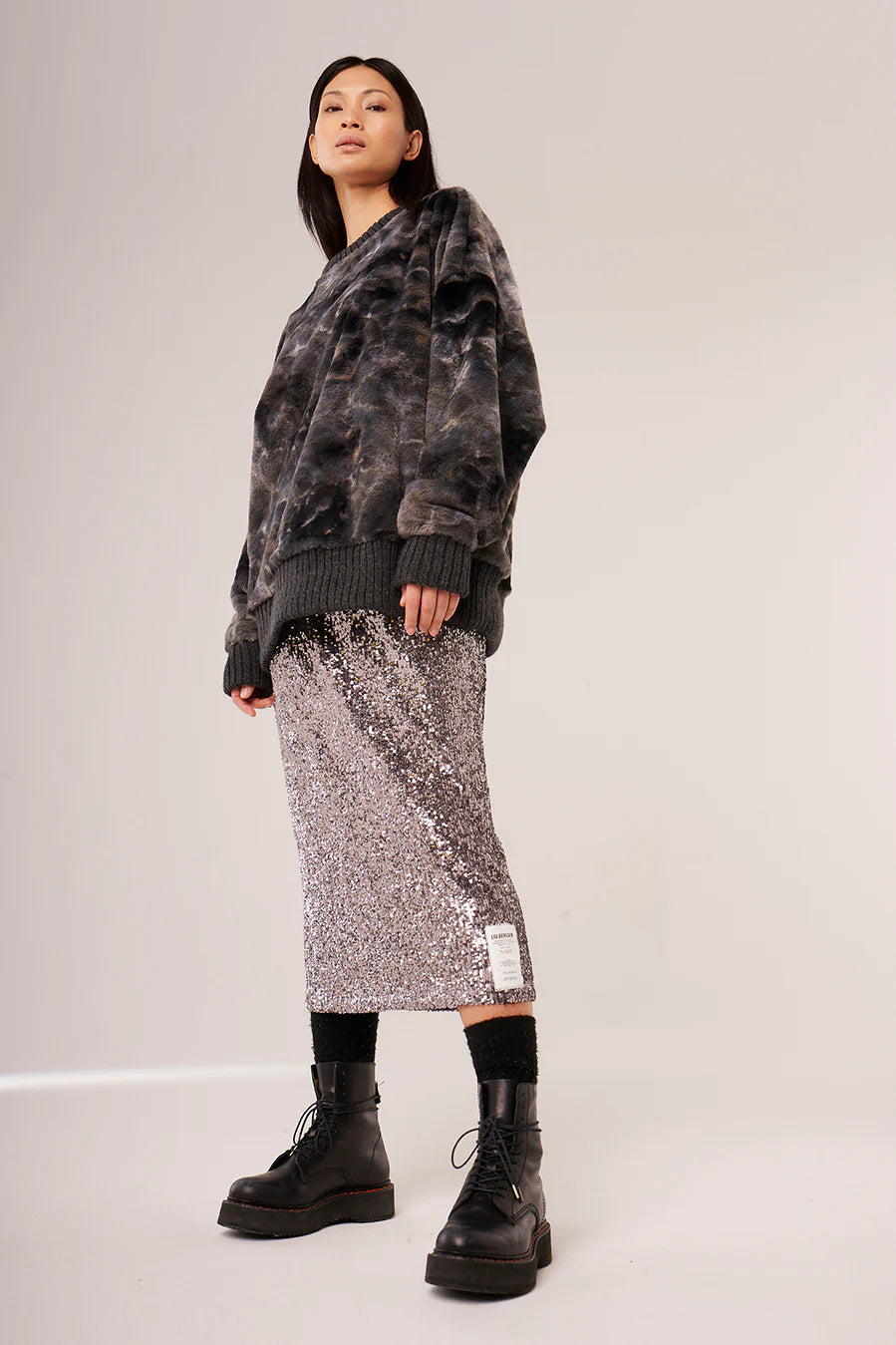 Liv Bergen Paillettenrock NY silver