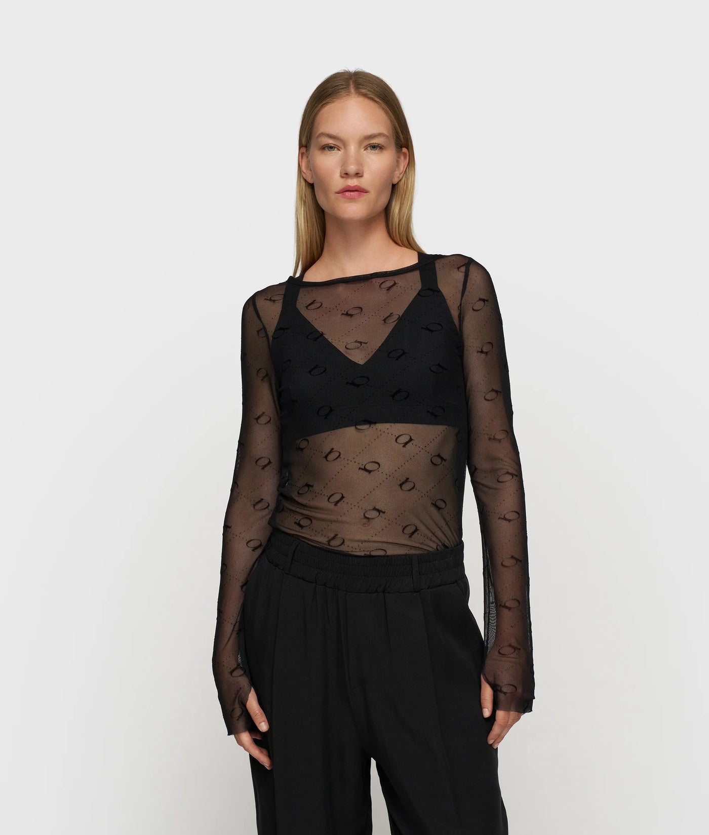 10DAYS Shirt - MESH LONG SLEEVE MONOGRAM