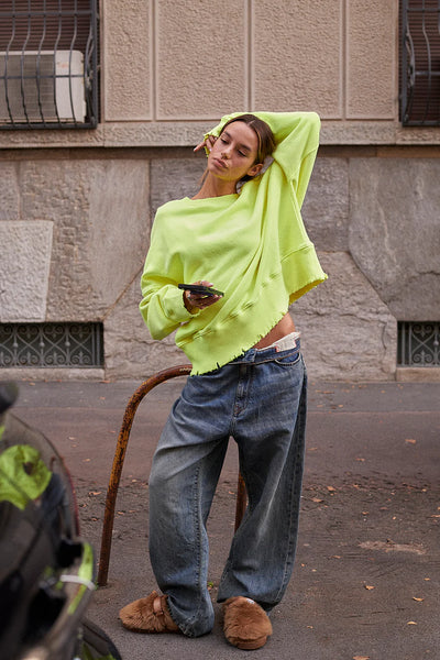 Liv Bergen Sweater Distressed neon yellow