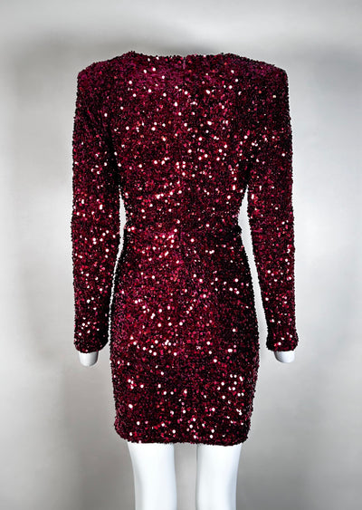 Kleid mit Pailletten Bordeaux