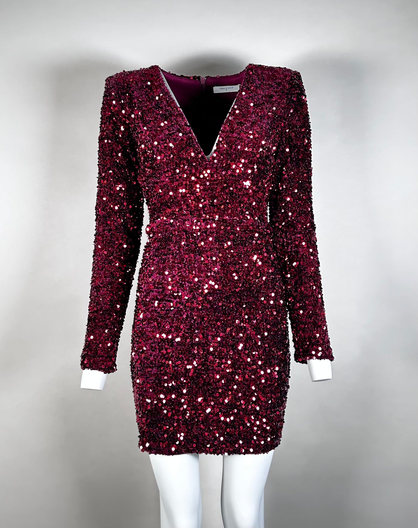 Kleid mit Pailletten Bordeaux