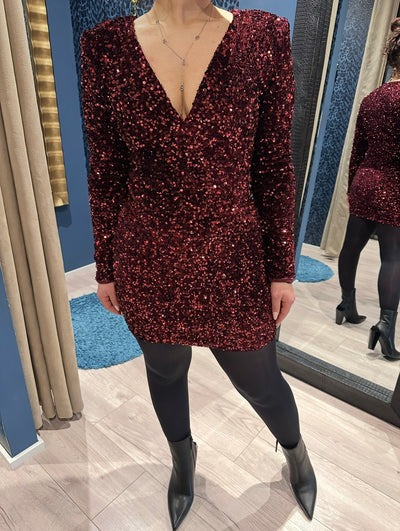 Kleid mit Pailletten Bordeaux