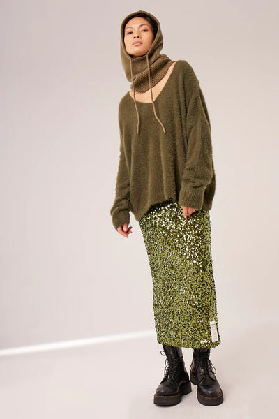 Liv Bergen Paillettenrock NY khaki