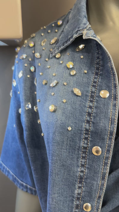 Sem per Lei Jeanshemd mit Strass