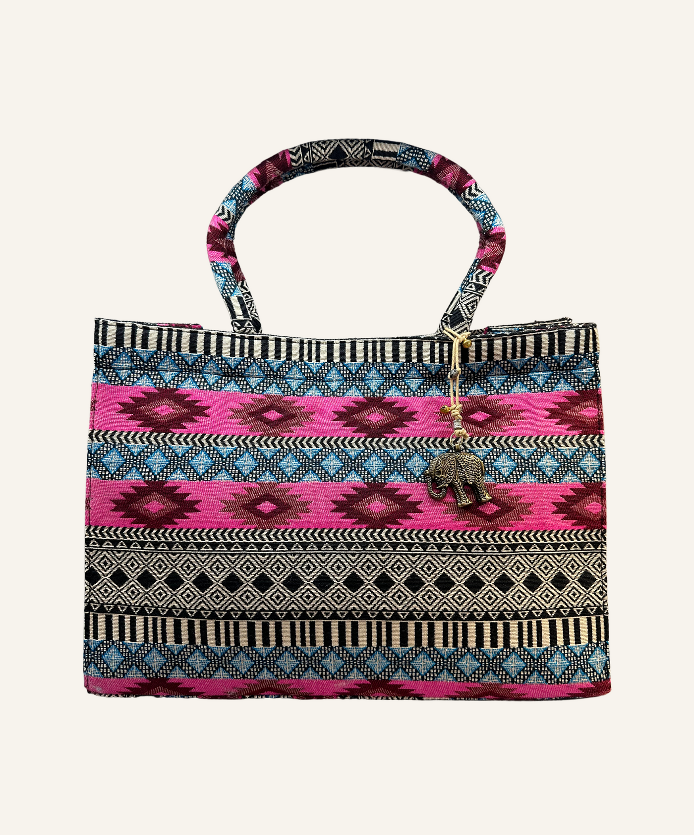 Anokhi Tasche Book Tote Large pink Atzthekenmuster