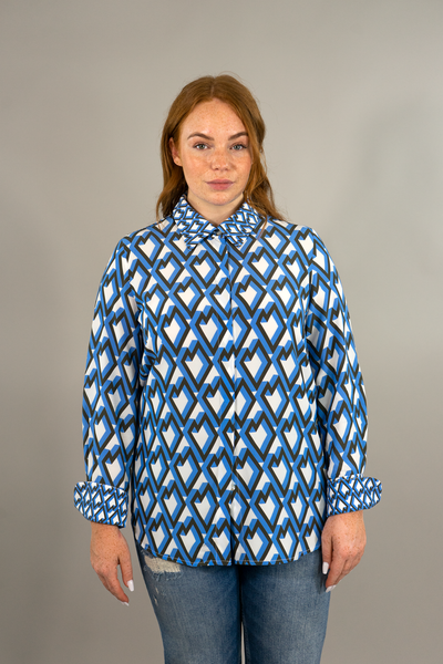 Sem per Lei Bluse mit Hemdkragen und geografischem Muster blau
