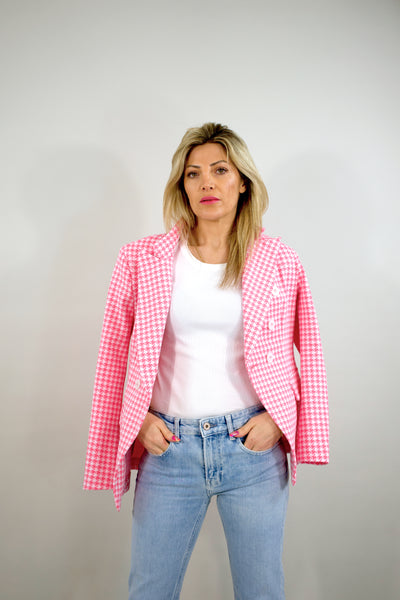 Sem Per Lei Blazer Hahnentrittmuster Rosa/Weiß