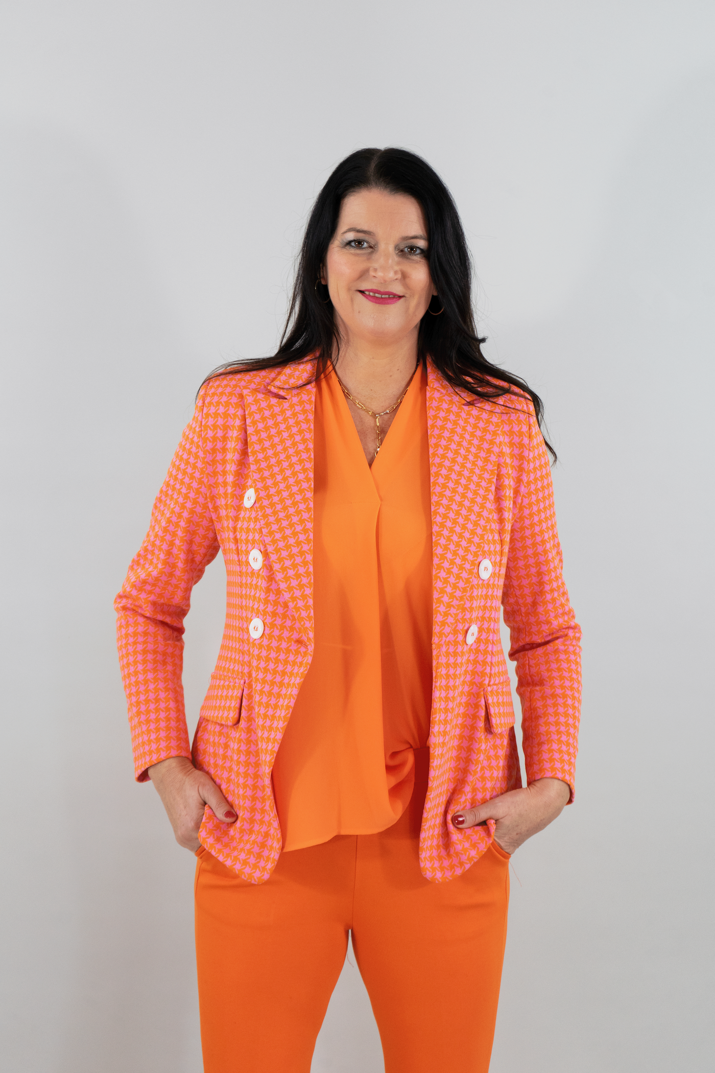 Sem Per Lei Blazer Hahnentrittmuster Orange/Rosa
