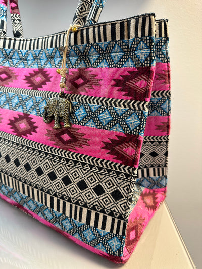 Anokhi Tasche Book Tote Large pink Atzthekenmuster