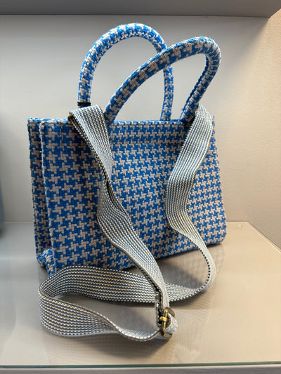 Anokhi Tasche Book Tote Small Hahnentritt blau