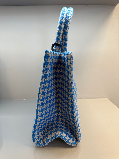 Anokhi Tasche Book Tote Small Hahnentritt blau